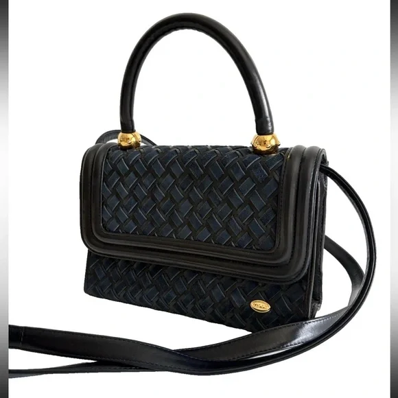 Vintage Bally top handle quilted leather navy Crossbody handbag from Japan - Picture 6 of 16